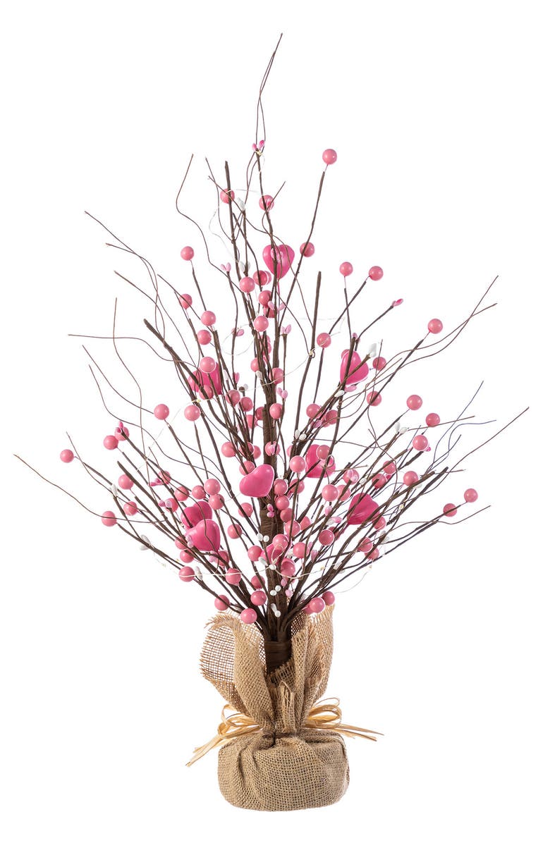 Glitzhome 20"H Lighted Valentine's Pink Berry Heart Table Tree, Alternate, color, Red