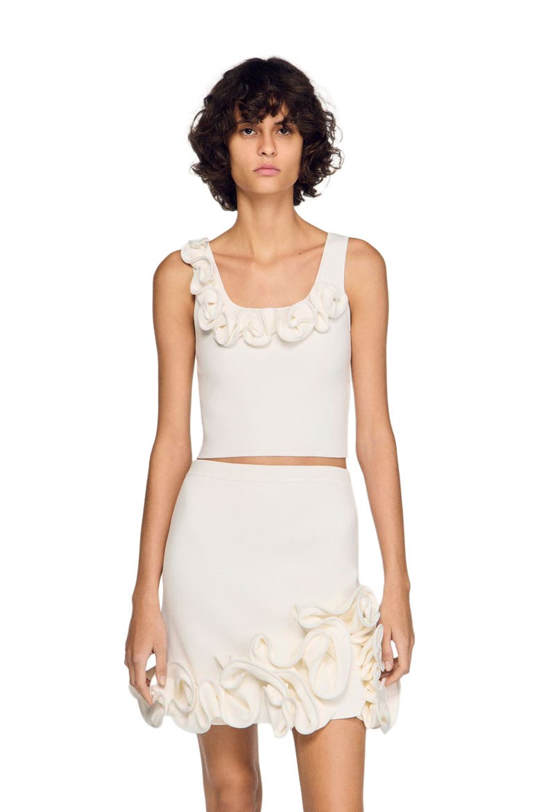 Floral knit crop top, Main, color, White