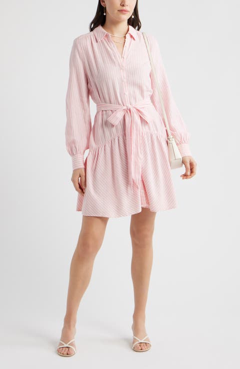 Long Sleeve Linen Blend Mini Shirtdress