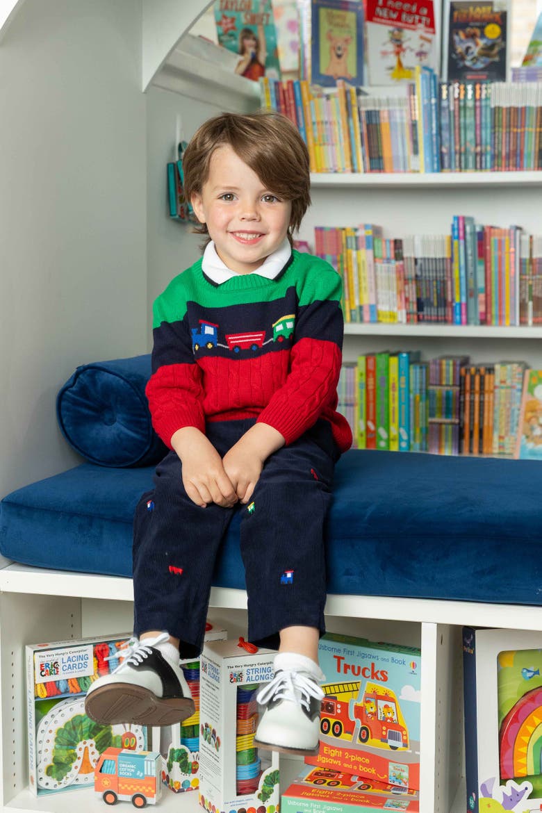 Sweater with train, Alternate, color, Navy, Green & Red Multi