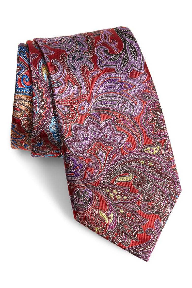 Ermenegildo Zegna Quindici Paisley Silk Tie, Main, color, RED