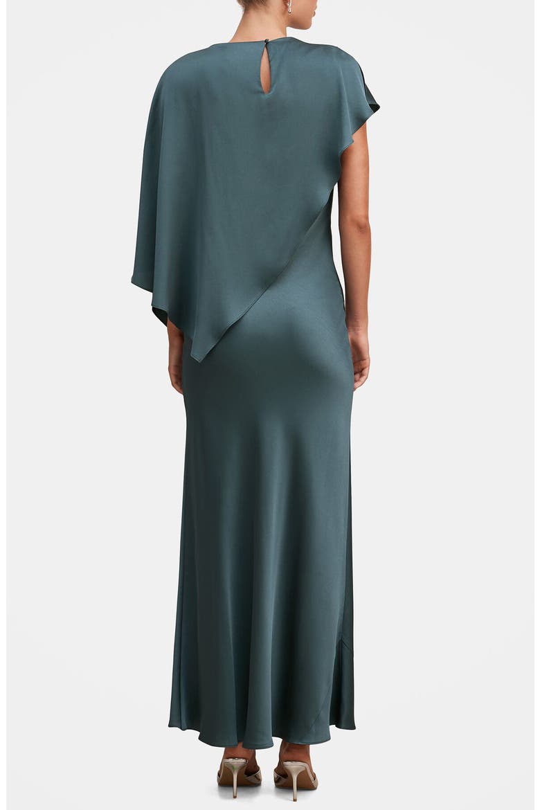 Zinnia Pleated Satin Cape Maxi Gown, Alternate, color, CRYSTAL TEAL