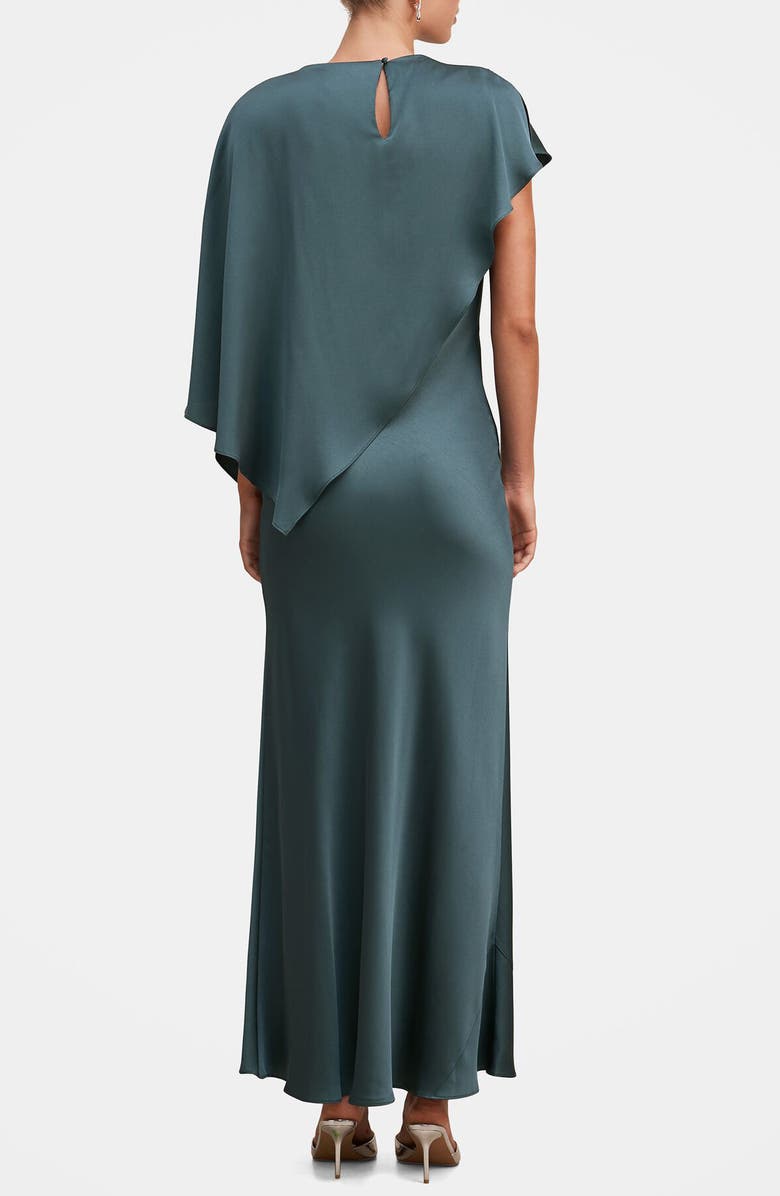 Ever New Zinnia Pleated Satin Cape Maxi Gown, Alternate, color, Crystal Teal