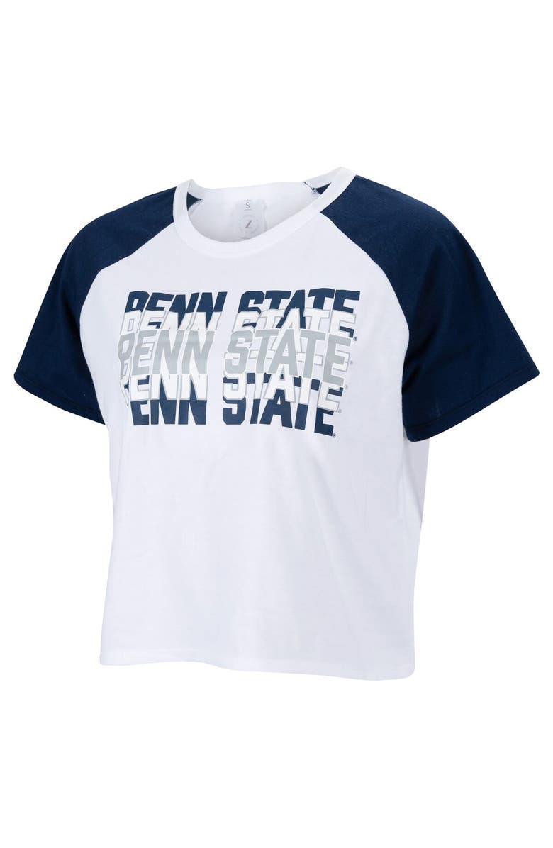 ZOOZATZ Women's ZooZatz White Penn State Nittany Lions Colorblock Repeat Raglan Cropped T-Shirt, Main, color, 