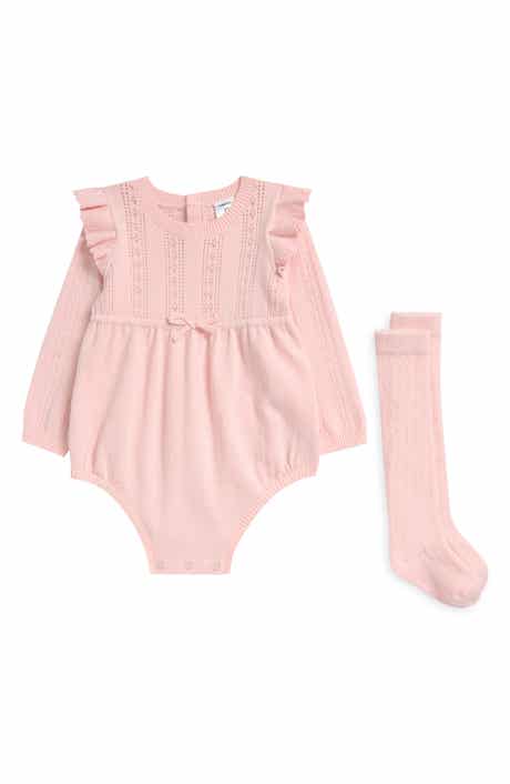 Nordstrom Pointelle Long Sleeve Sweater Romper & Socks Set