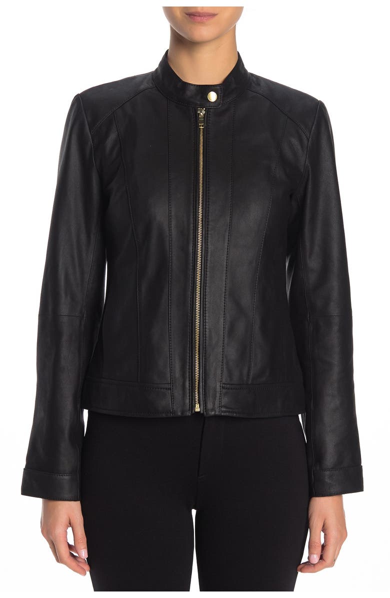 Cole Haan Double Face Zip Front Leather Jacket, Alternate, color,