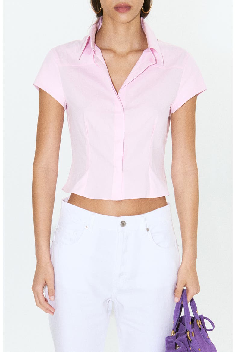 Starring Hailey Bieber Gigi Short Sleeve Button-Up Shirt, Main, color, LIGHT PINK