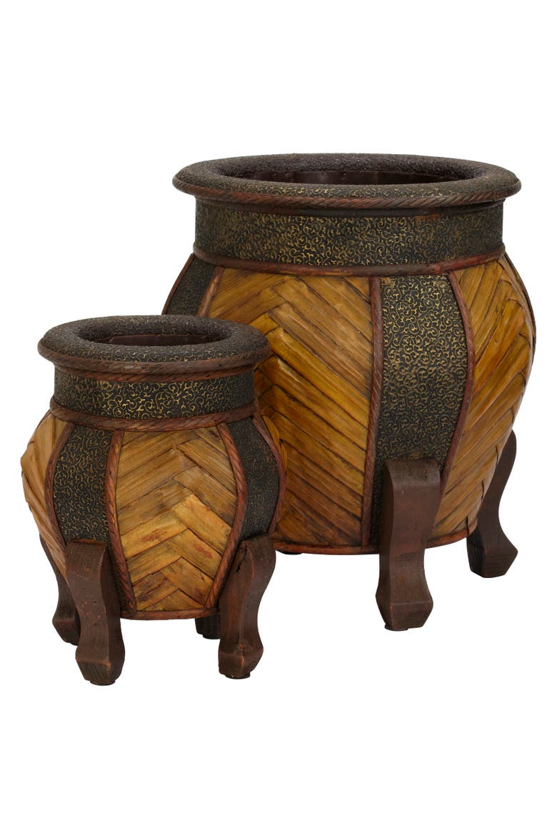 Decorative Rounded Wood Planters, Main, color, Brown