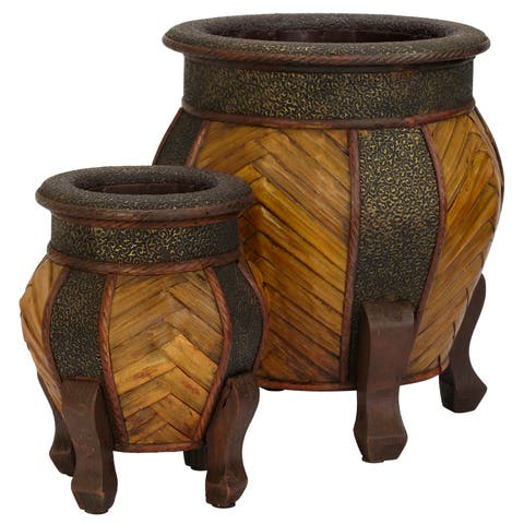 Decorative Rounded Wood Planters (Set of 2)