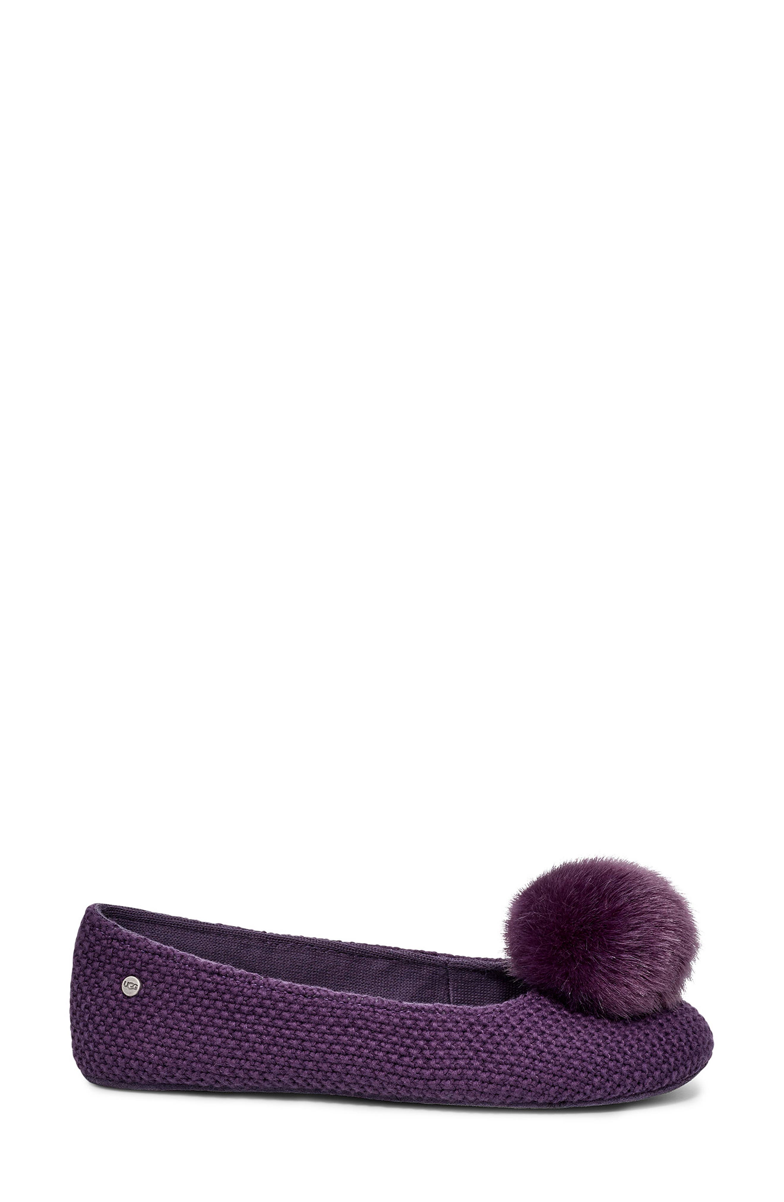 Andi Pompom Slipper, Alternate, color, NIGHTSHADE