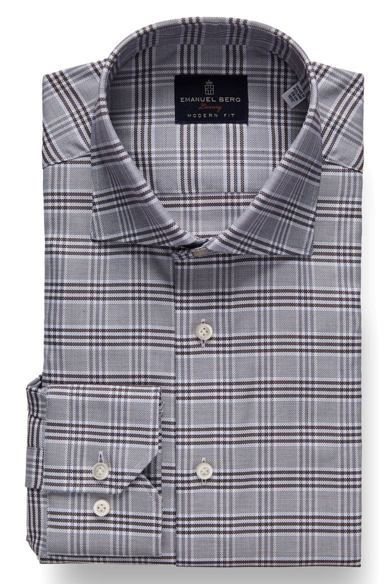 Modern Fit Plaid Natural Stretch Yoga Twill Dress Shirt, Main, color, LIGHT PASTEL BROWN