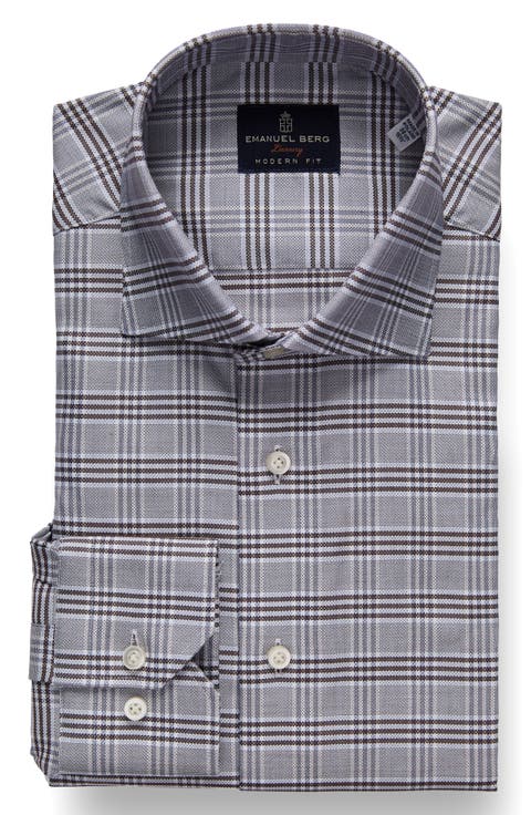 Modern Fit Plaid Natural Stretch Yoga Twill Dress Shirt