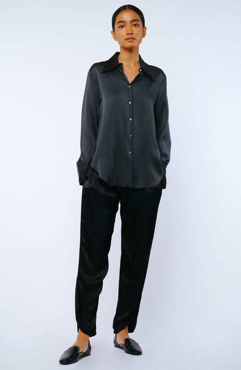 CIEBON Sabrina Satin Button-Up Shirt, Alternate, color, Charcoal