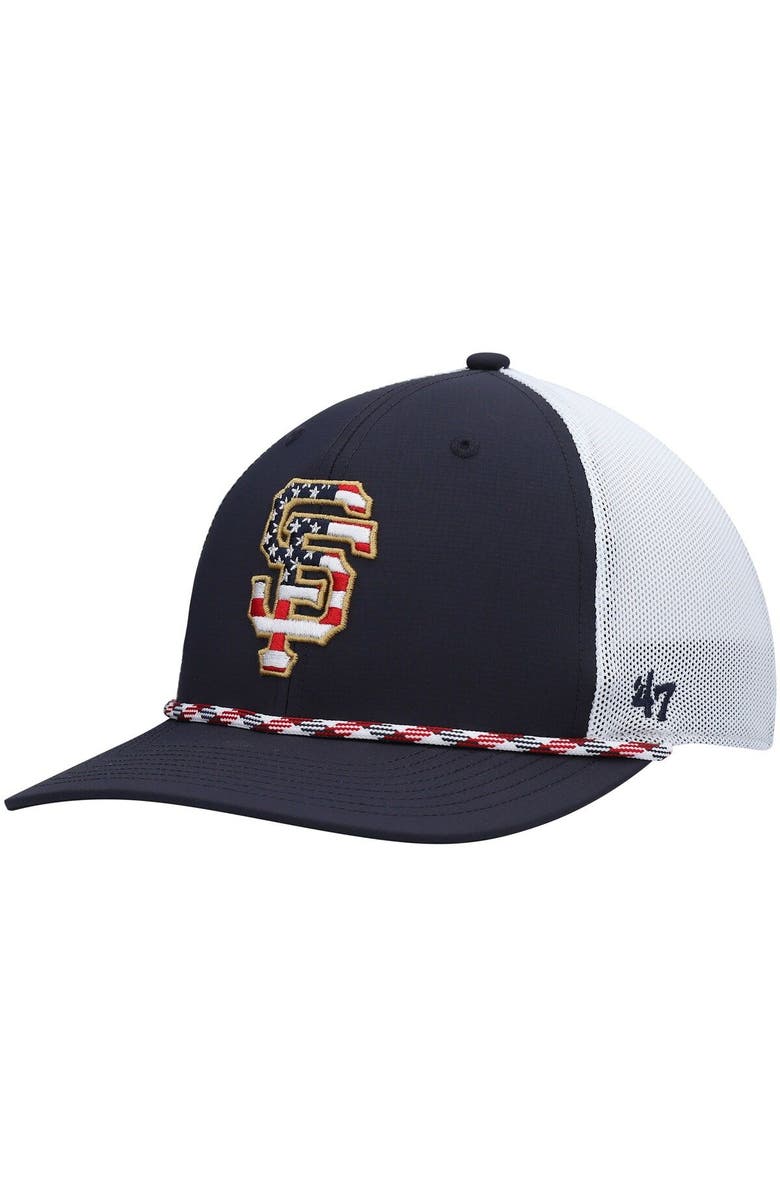 '47 Men's '47 Navy/White San Francisco Giants Flag Fill Trucker Snapback Hat, Main, color, Navy