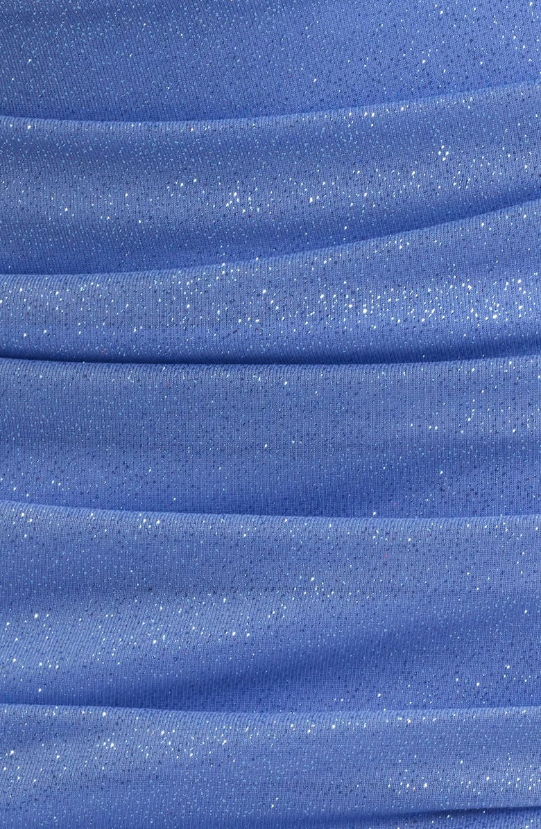 Jump Apparel Glitter Ruched Lace Back Body-Con Dress, Alternate, color, Periwinkle