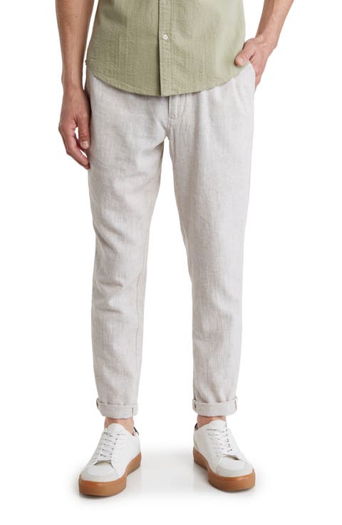 Elastic Waist Linen Blend Trim Fit Pants