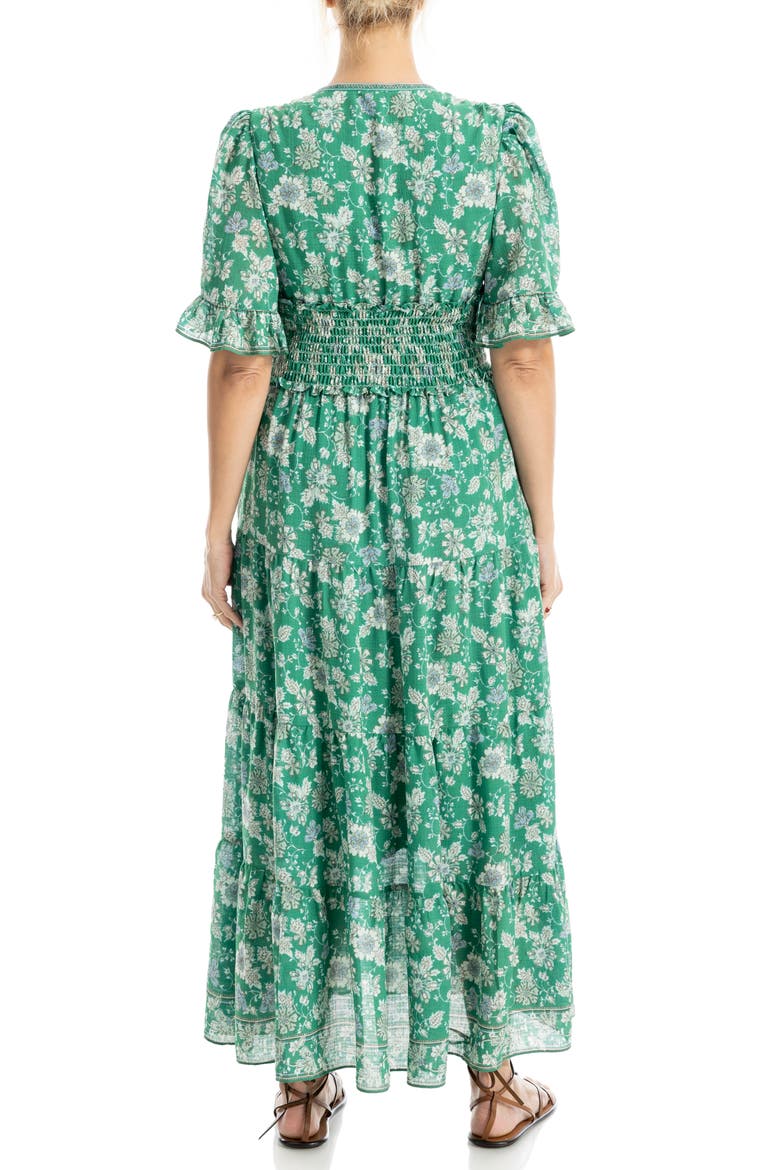 V-Neck Flutter Sleeve Smocked Waist Maxi Dress, Alternate, color, GREEN LARGE FLORAL