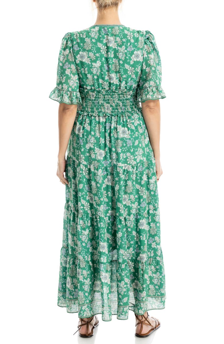 MAX STUDIO V-Neck Flutter Sleeve Smocked Waist Maxi Dress, Alternate, color, Green Large Floral