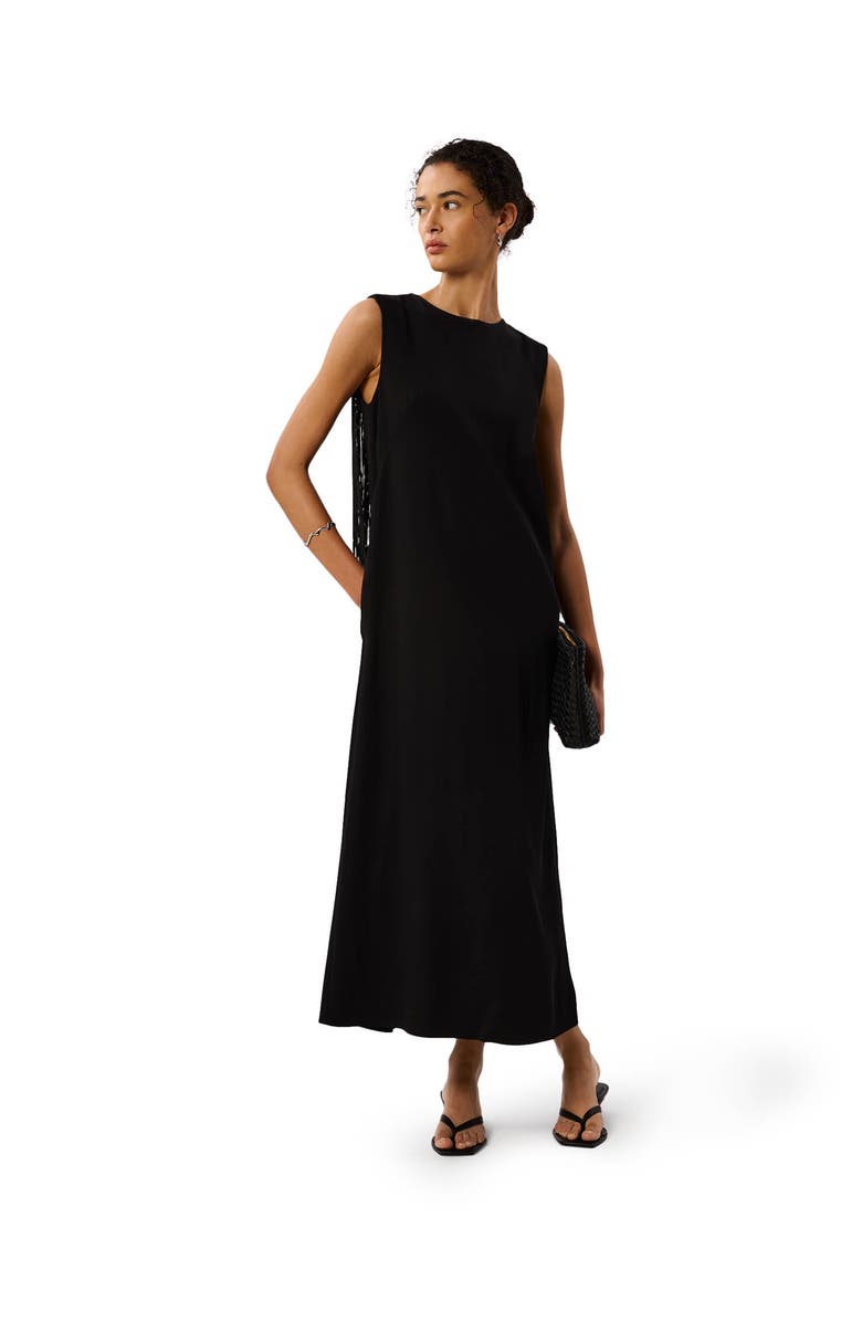 22454328 Back Fringe Detail Midi Dress, Main, color, Black
