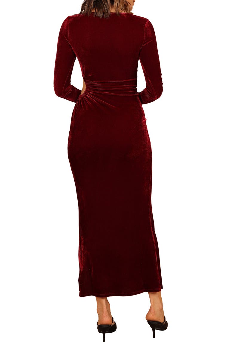 Sarine Cutout Long Sleeve Velvet Maxi Cocktail Dress, Alternate, color, WINE
