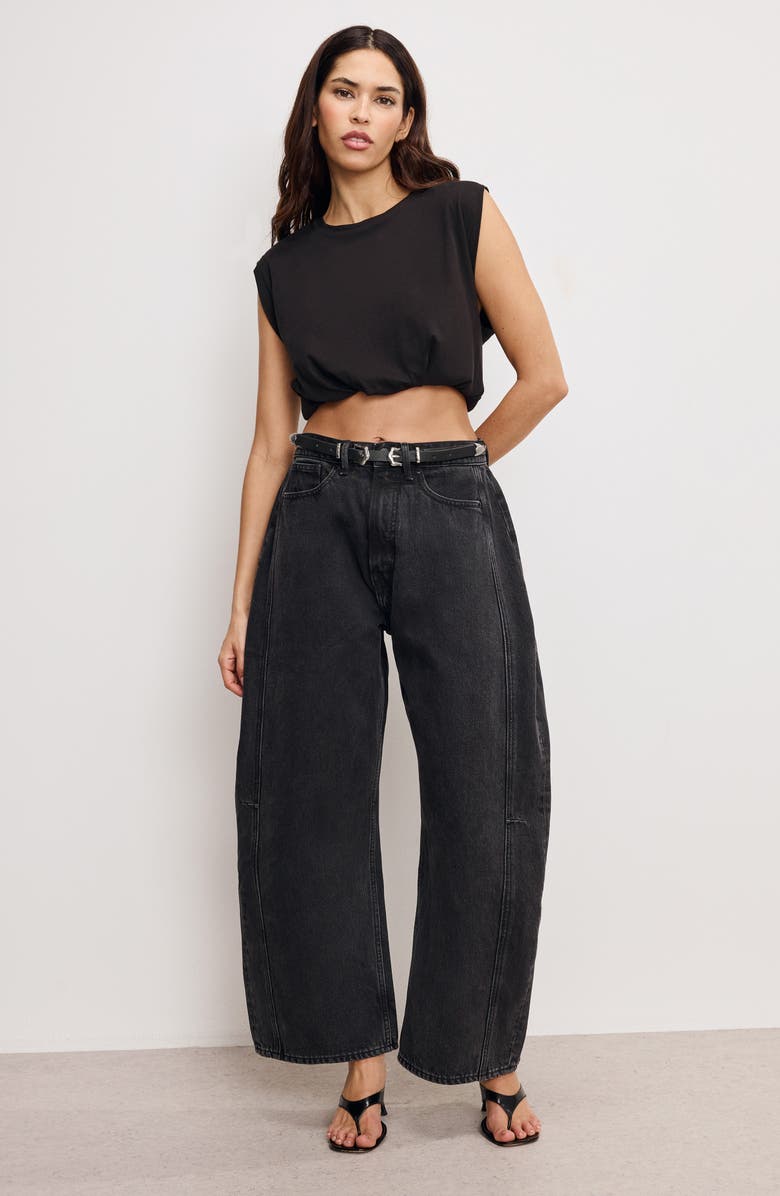 Good American Gathered Hem Muscle Top, Alternate, color, Black001