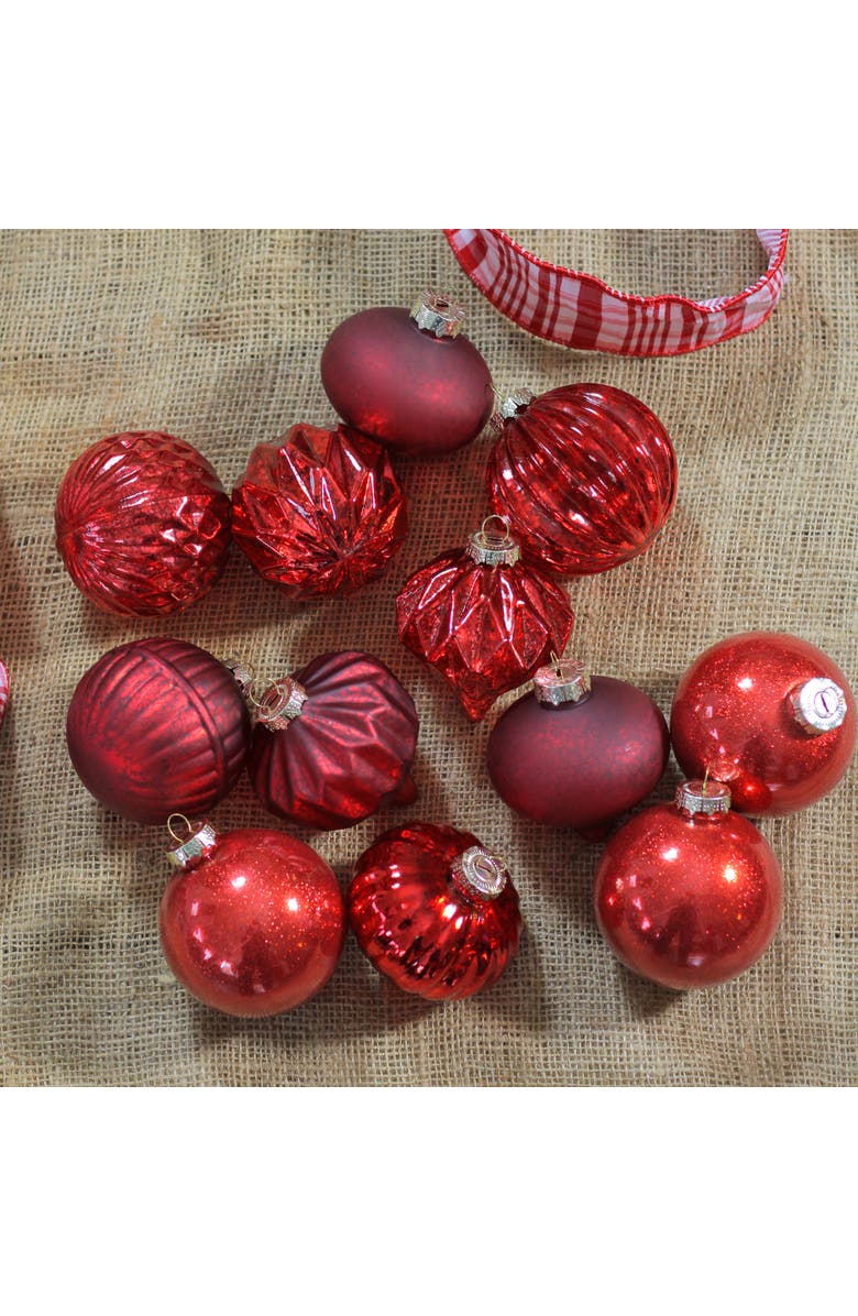 Northlight Mercury Style Onion and Ball Glass Christmas Ornament Set - 3" - Red - 12ct, Alternate, color, Red