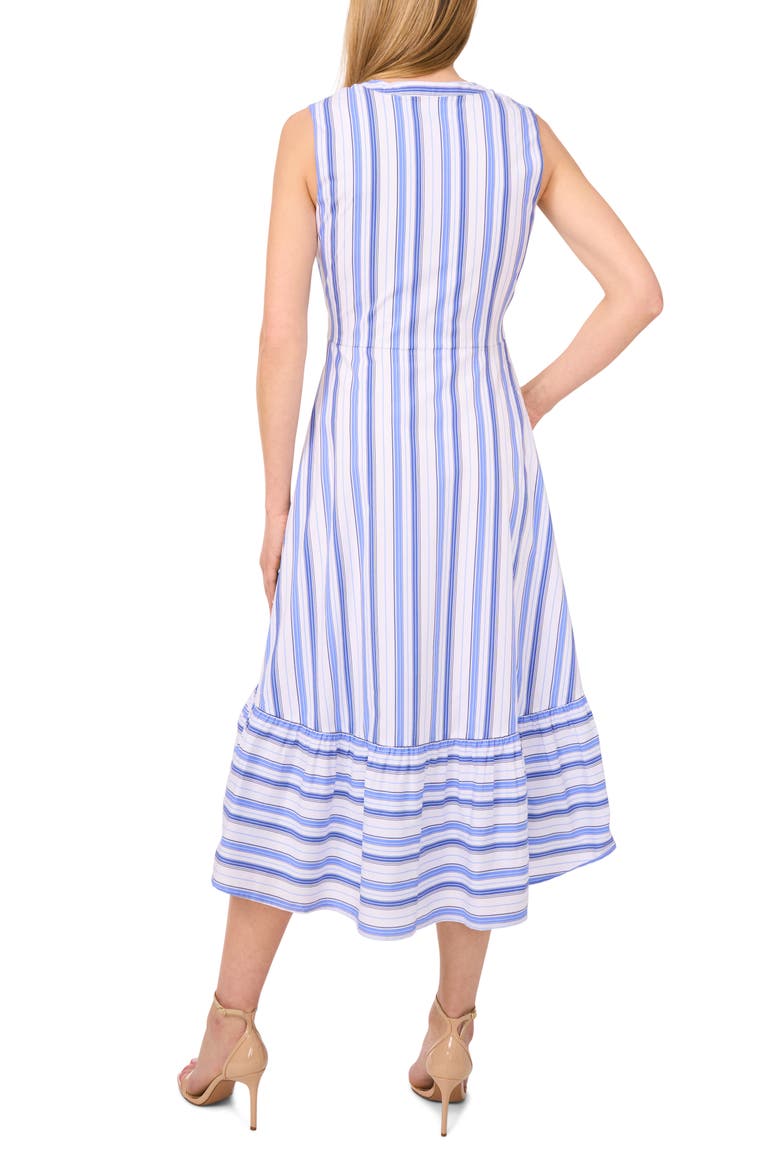 Tie Front Stripe Stretch Cotton Blend Midi Sundress, Alternate, color, BRIGHT WHITE/ BLUE