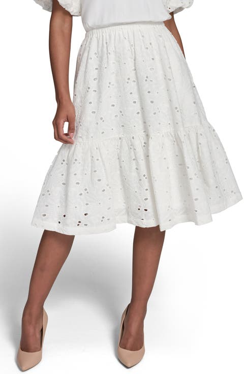 Mixed Media Eyelet Lace Midi Dress