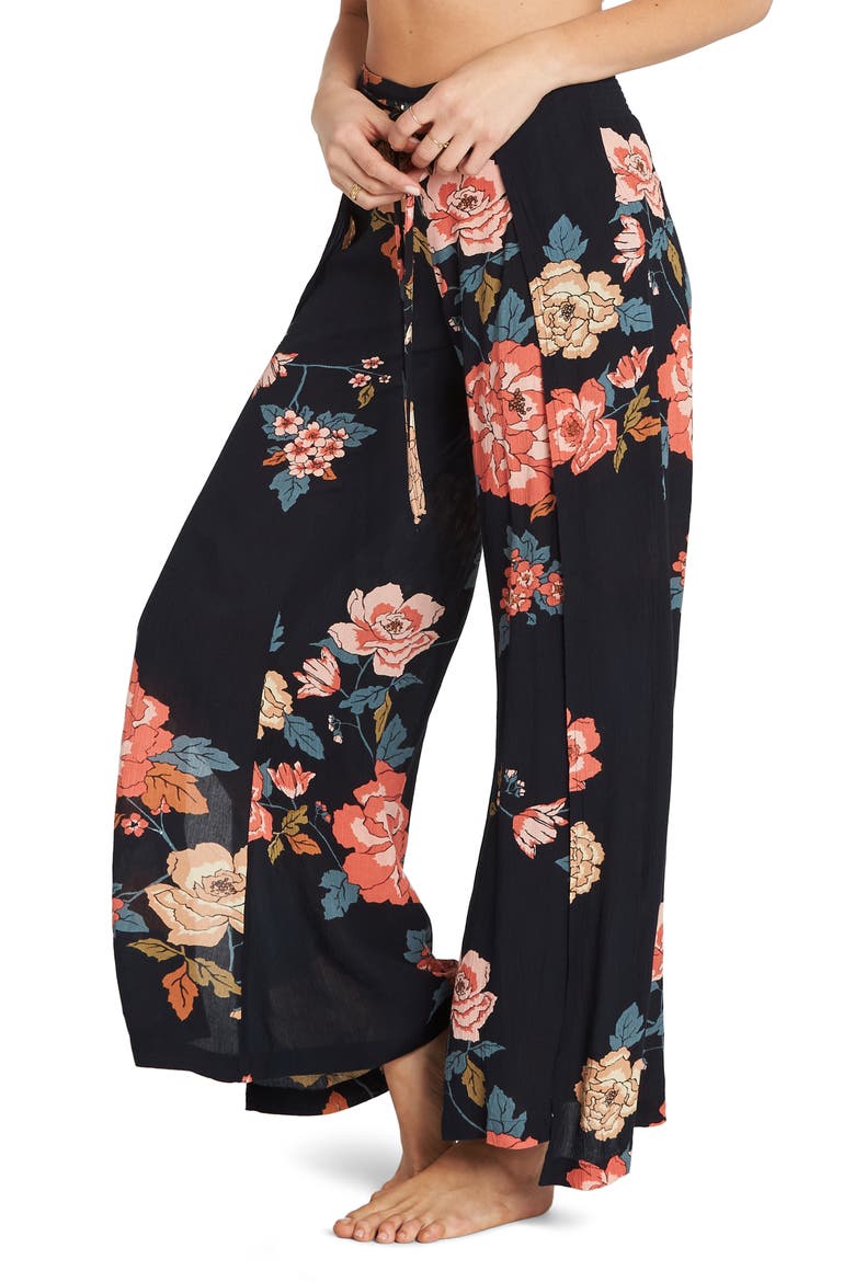 Adventure Spirit Print Wrap Front Pants, Alternate, color, BLACK