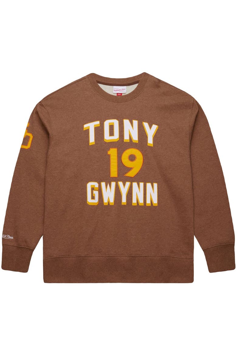 Men's Mitchell & Ness Tony Gwynn Brown San Diego Padres Legends Collection Vintage Logo Name & Number Fleece Pullover Sweatshirt, Alternate, color, Brown