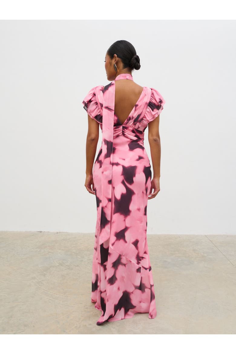 Andi V-Neck Frill Maxi Dress, Alternate, color, Mint Watercolour Floral
