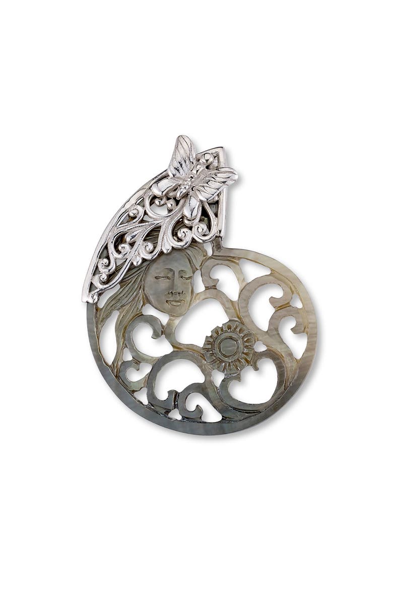 Sterling Silver & Shell Goddess Pendant, Main, color, GREY