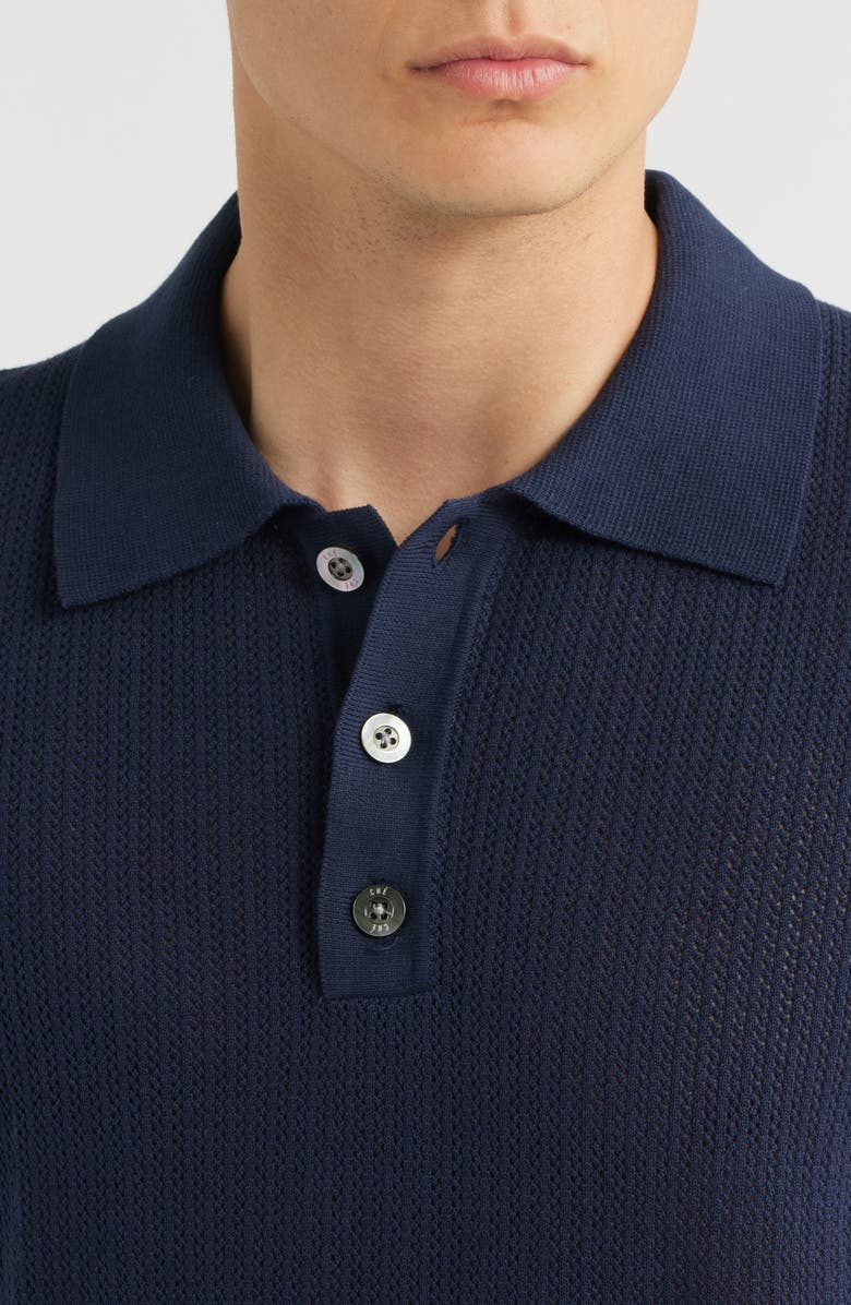 CHÉ Quinn Open Knit Polo Sweater, Alternate, color, Navy