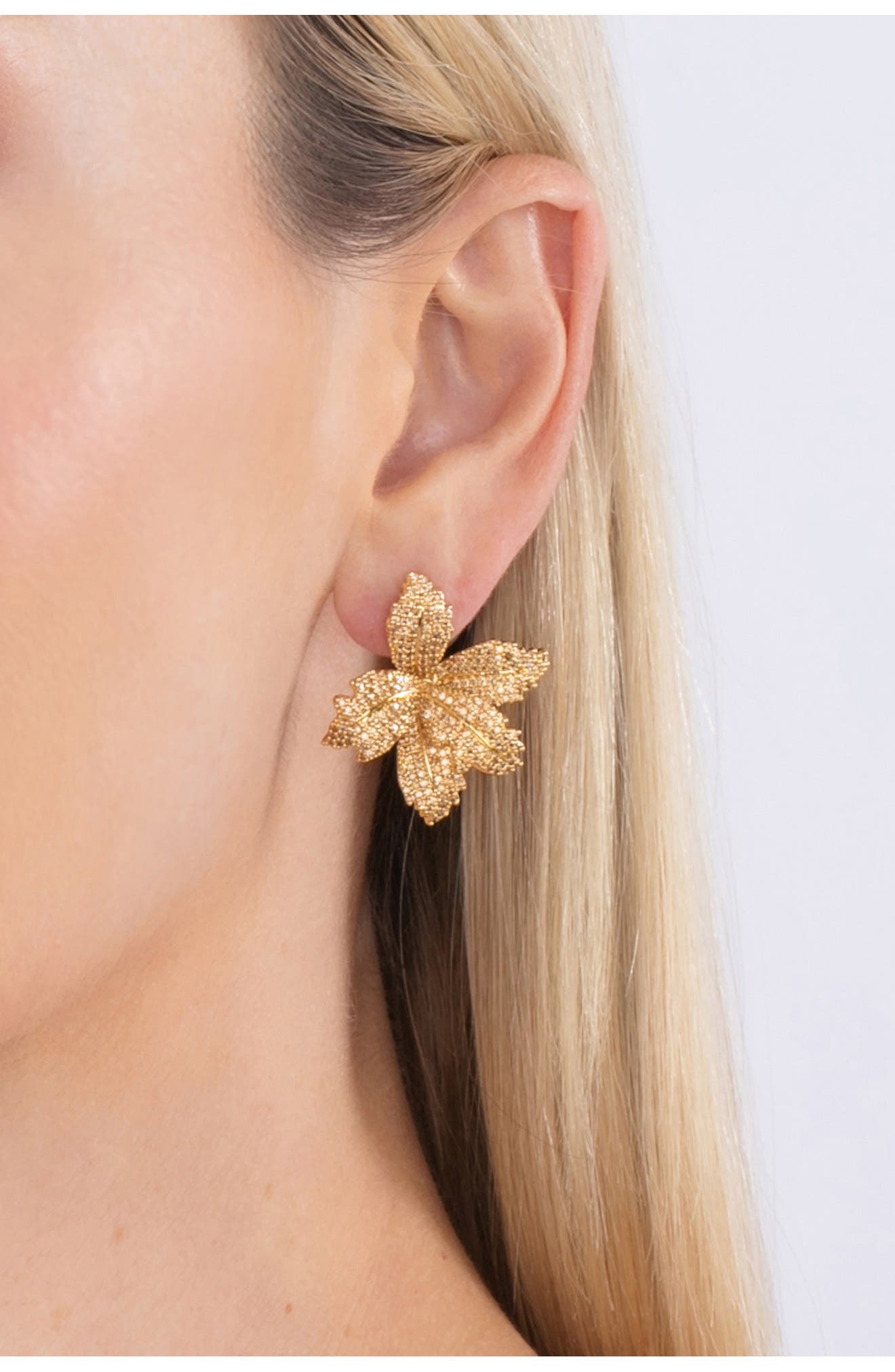 EYE CANDY LOS ANGELES Pavé Cubic Zirconia Leaf Drop Earrings
