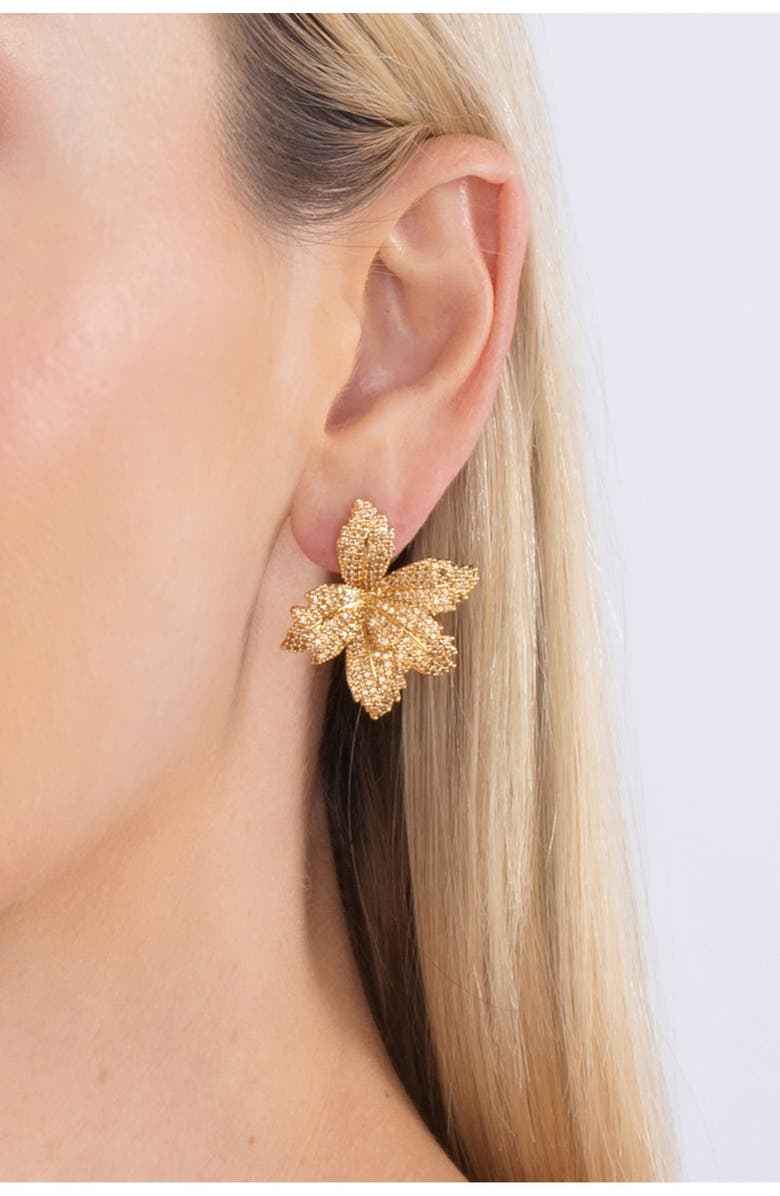 EYE CANDY LOS ANGELES Pavé Cubic Zirconia Leaf Drop Earrings, Main, color, Gold