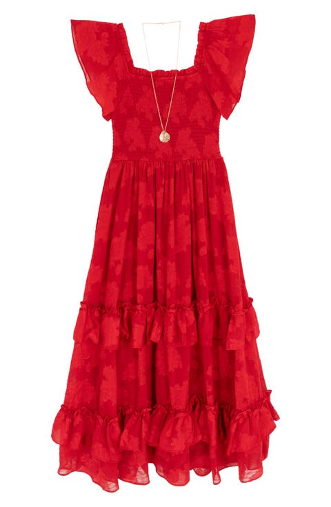 Kids' Burnout Chiffon Smocked Dress & Necklace Set (Big Kid)