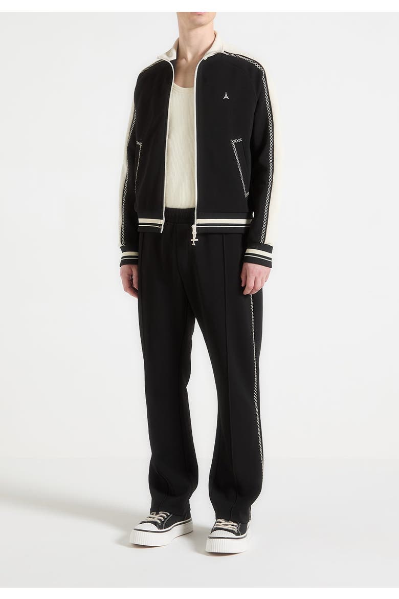 Tristan Contrast Whipstitch Raglan Track Jacket, Main, color, Black
