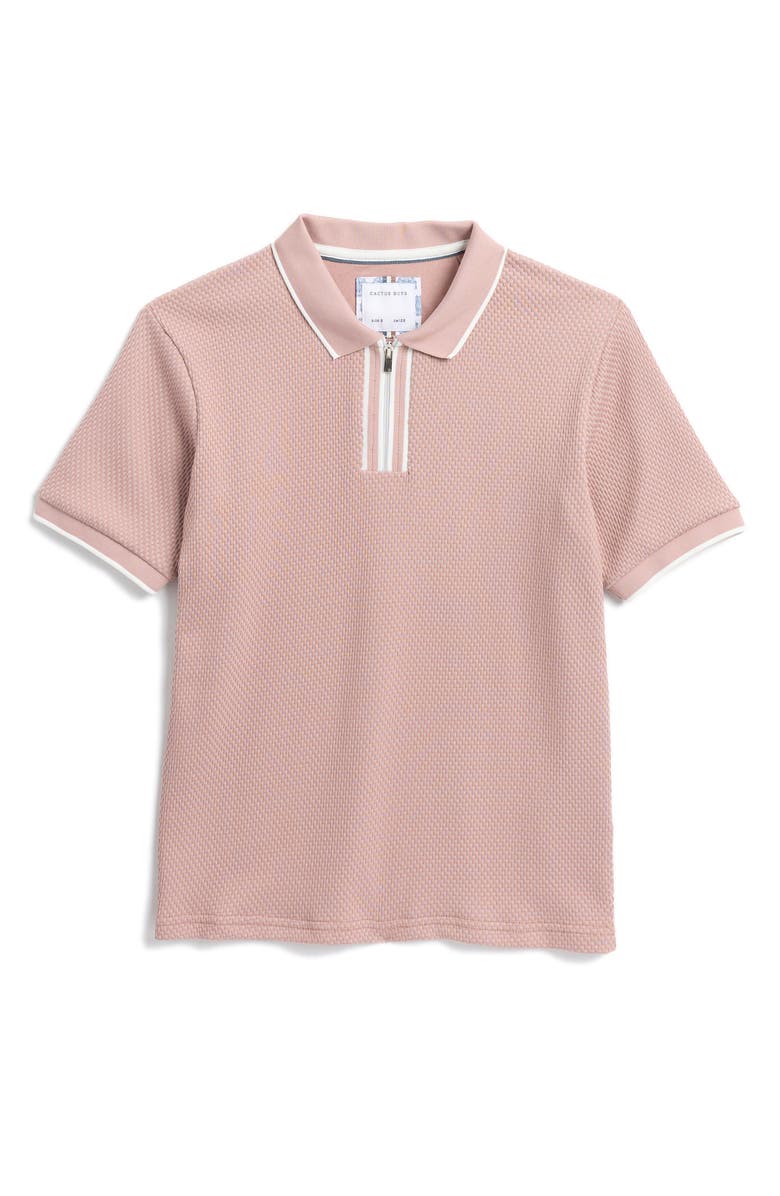 DENIM AND FLOWER Kids' Textured Cotton Blend Zip Polo, Main, color, 