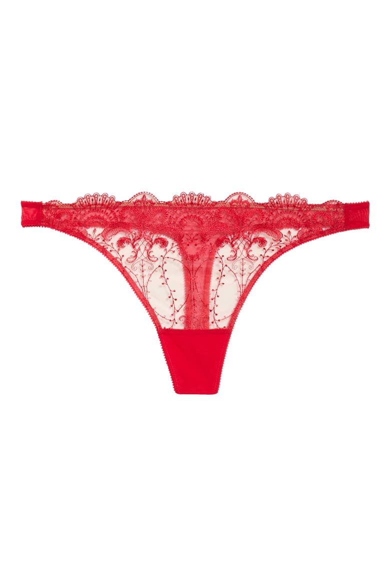 Nom de Plum Embroidered Mesh Thong, Alternate, color, FLAME
