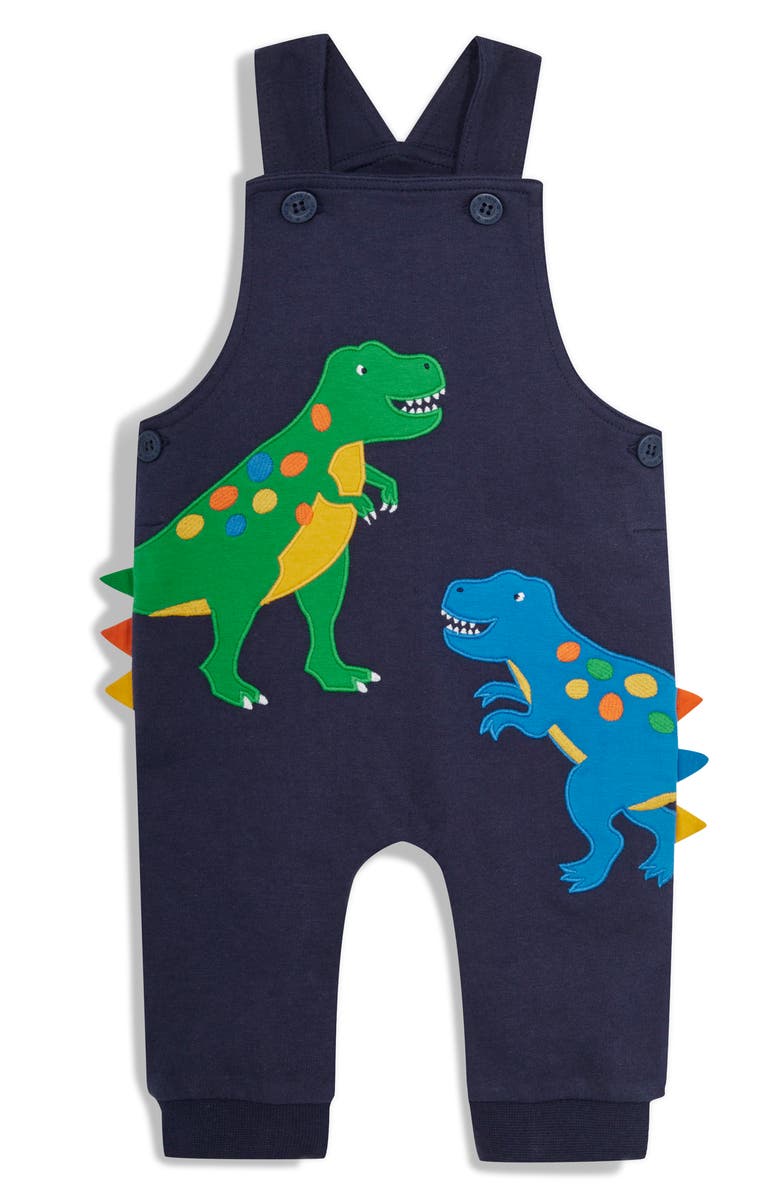 JOJO MAMAN BEBE Stripe T-Shirt & T-Rex Overalls Set, Alternate, color, 
