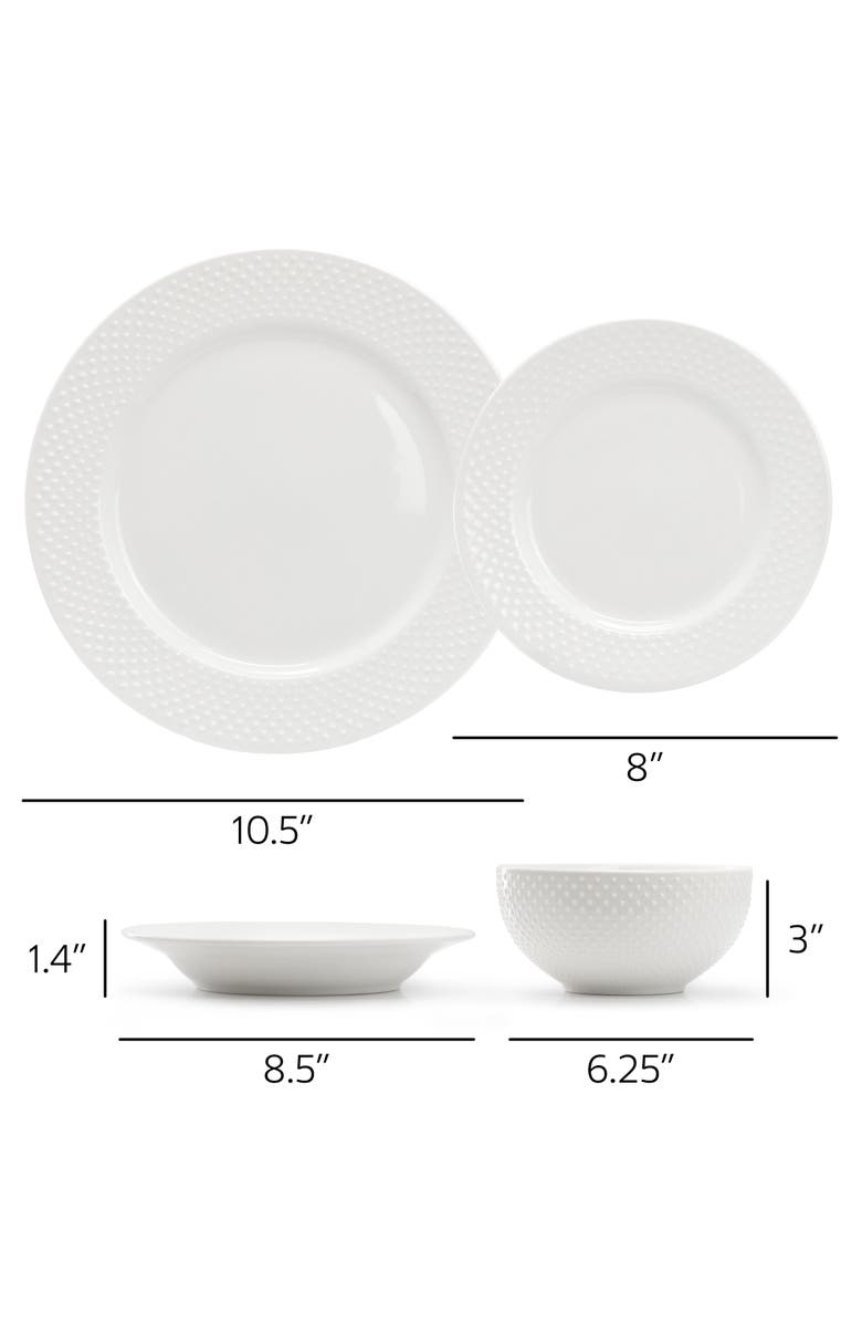 Elama Kim 16 Piece Hobnail Double Bowl Porcelain Dinnerware Set, Alternate, color, White