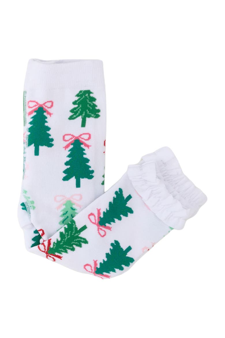 Holiday Patterned Footless Ruffle Tights, Alternate, color, Christmas Tree Bows