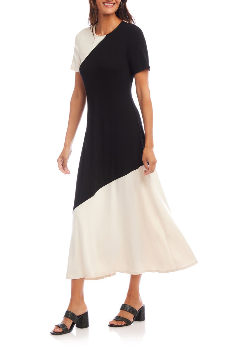Karen Kane Colorblock Jersey Midi Dress, Alternate, color, Ecru/ Black