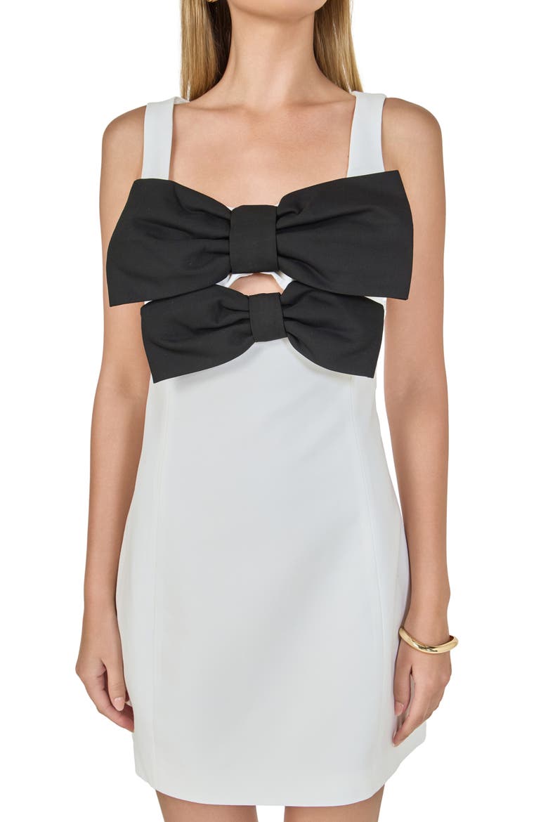 Double Bow Cutout Detail Minidress, Alternate, color, IVORY/ BLACK