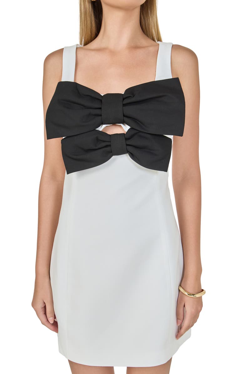 Endless Rose Double Bow Cutout Detail Minidress, Alternate, color, Ivory/ Black