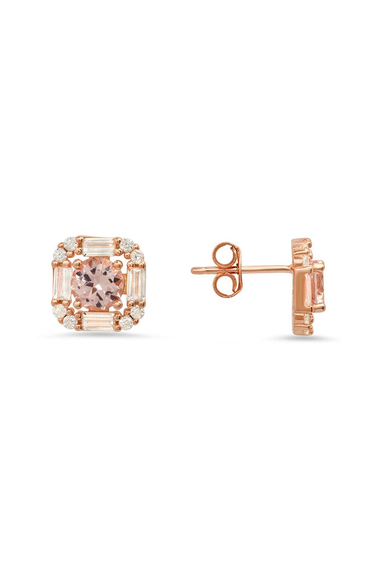 Sterling Silver Cubic Zirconia Square Stud Earrings, Main, color, ROSE GOLD