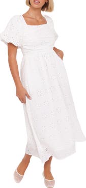 Petal & Pup Clo Floral Eyelet Puff Sleeve Cotton Midi Dress