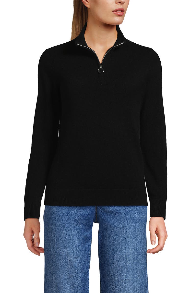 Lands' End Cashmere Quarter Zip Sweater, Main, color, Black