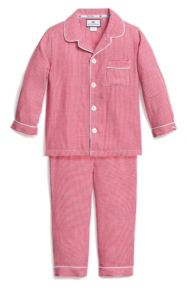 Petite Plume Kids' Mini Gingham Flannel Two Piece Pajamas, Main, color, Red