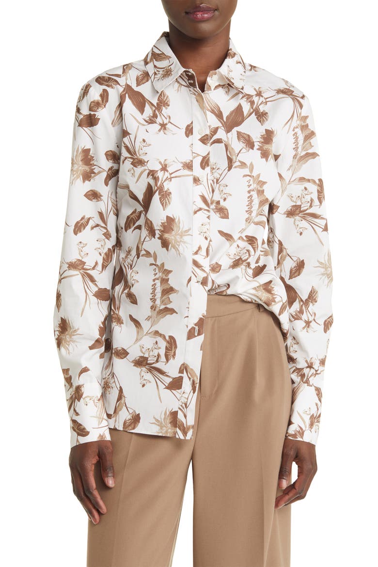 Floral Cotton Shirt, Main, color, IVORY- TAN BOTANICAL BLOSSOM